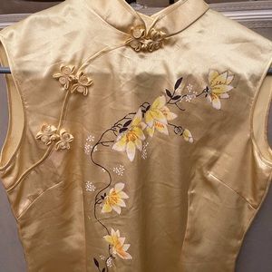 Yellow traditional handmade Chinese short dress